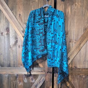 Blue and Black Patterned Cashmere Shawl